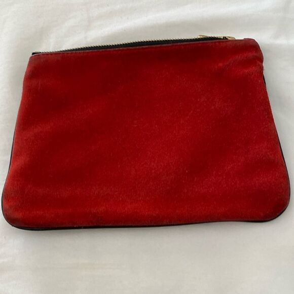 BALMAIN Paris x H & M Black Leather/ Red Suede Zipper Closure Small Bag - Picture 1 of 8